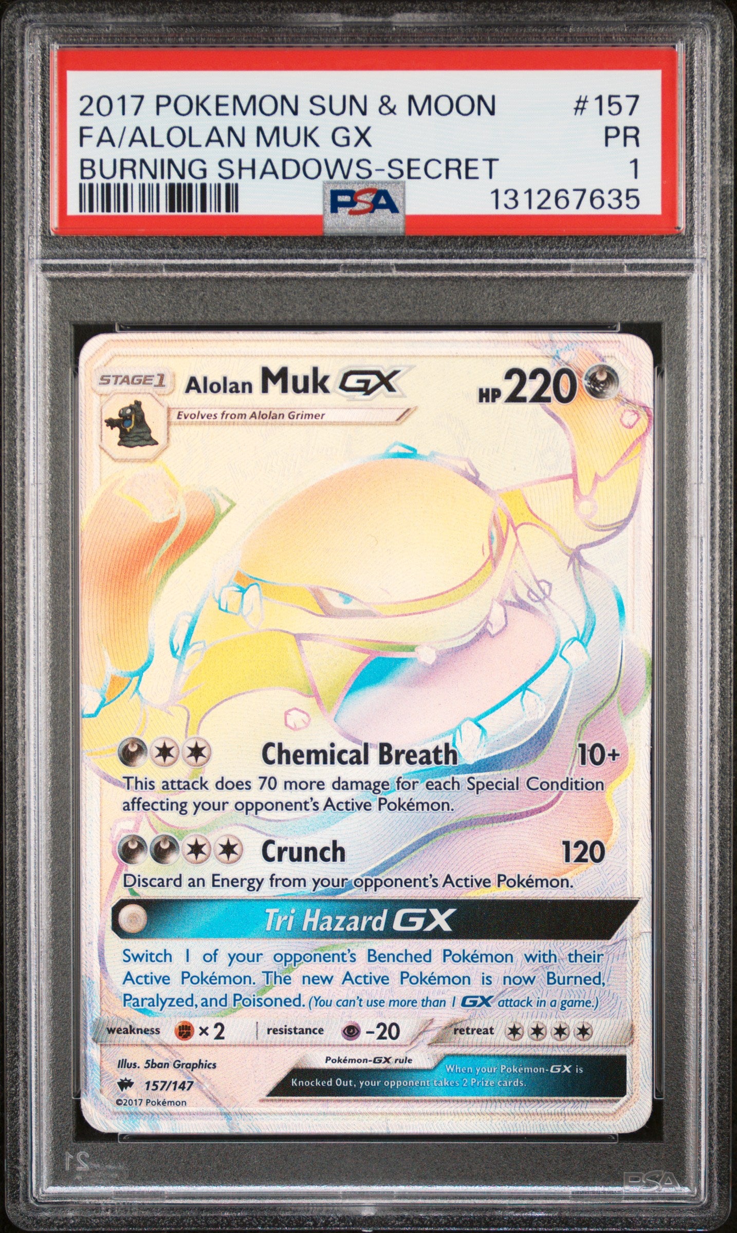 Alolan Muk GX Secret PSA 1 Burning Shadows #157 POP 1