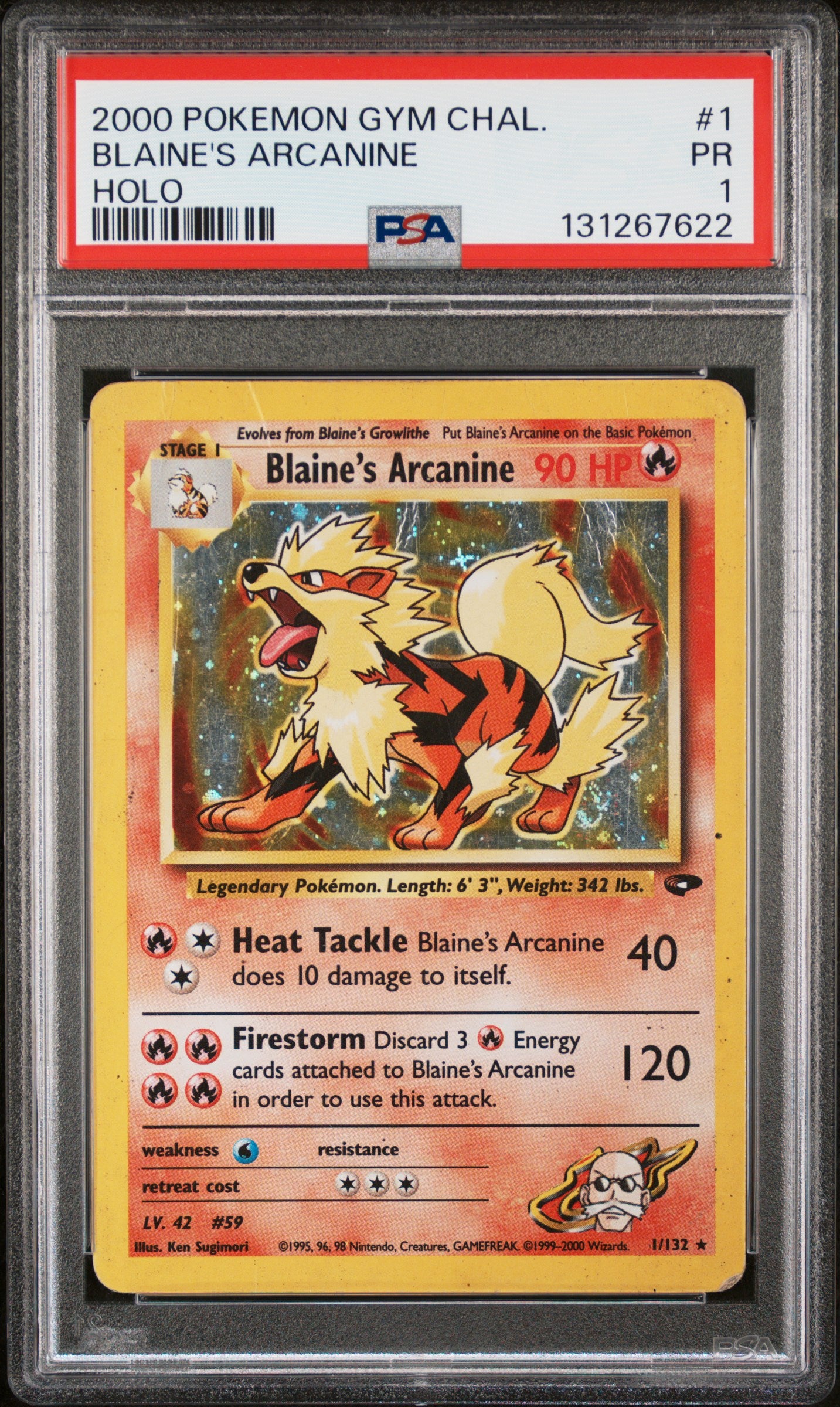 Blaine's Arcanine Holo PSA 1 Gym Challenge #1 Low POP