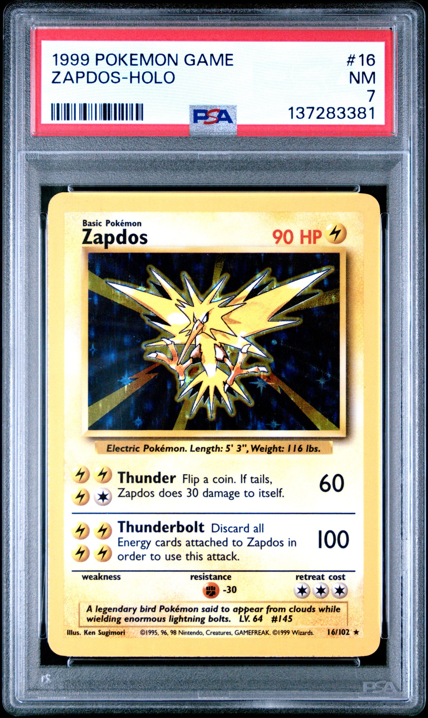 Zapdos Holo PSA 7 1999 Pokemon Game #16