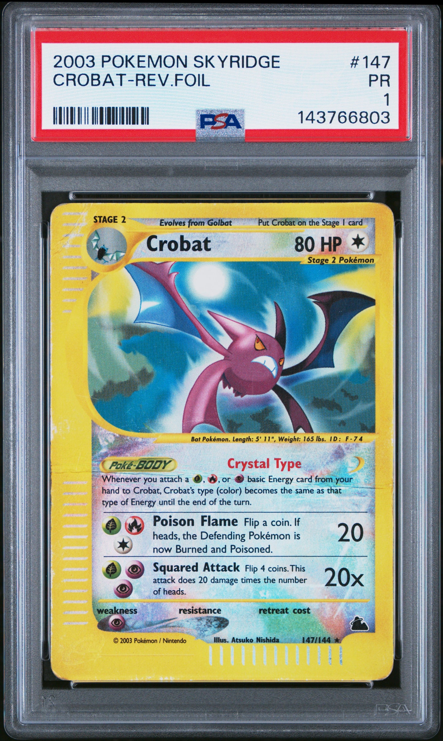 Crobat Reverse Holo PSA 1 2003 Pokemon Skyridge #147 POP 13