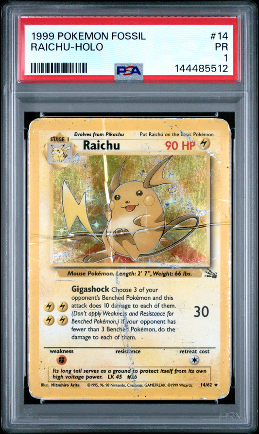 Raichu Holo PSA 1 1999 Pokemon Fossil #14 LOW POP