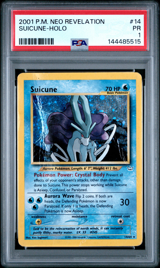 Suicune Holo PSA 1 2001 Pokemon Neo Revelation #14 LOW POP