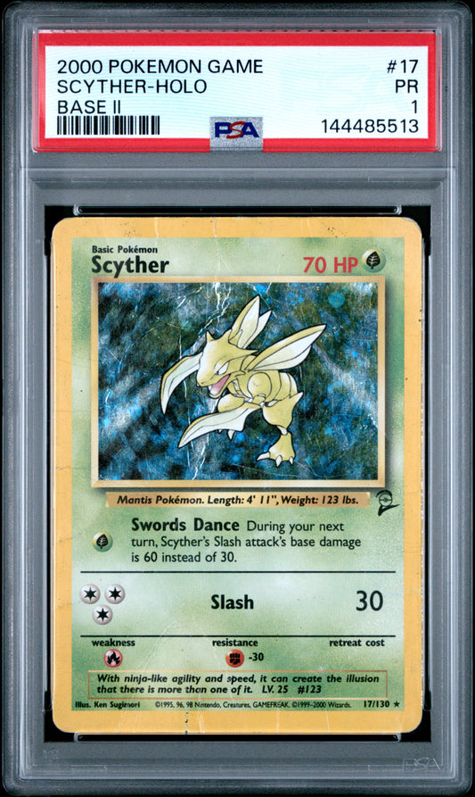 Scyther Holo PSA 1 2000 Pokemon Game Base Set 2 #17 POP 18