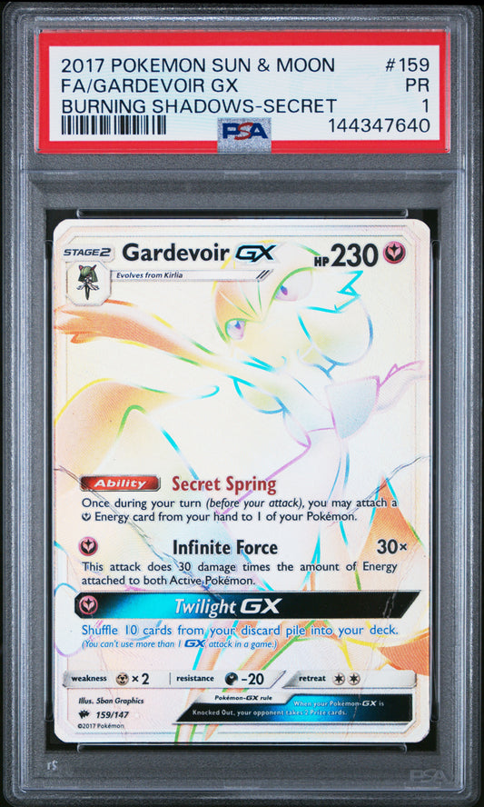 Gardevoir GX Secret PSA 1 2017 Pokemon Sun & Moon Burning Shadows #159 POP 1