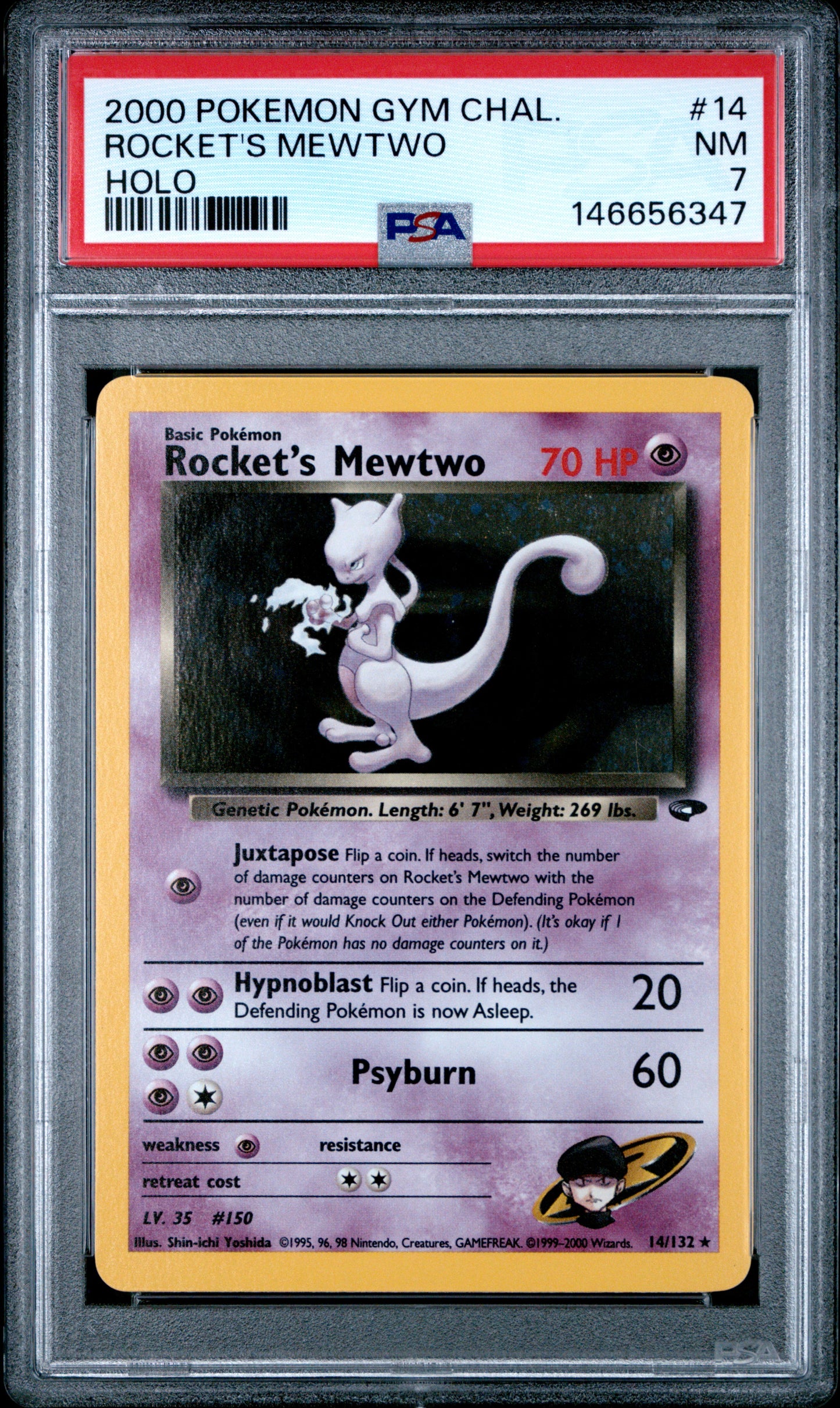 Rocket's Mewtwo Holo PSA 7 2000 Pokemon Gym Challenge #14