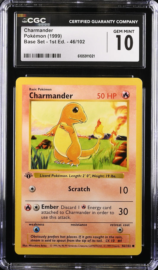 Charmander CGC 10 1999 Base Set 1st Edition Shadowless #46/102