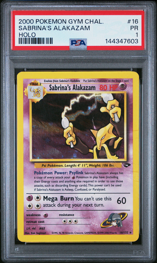 Sabrina's Alakazam Holo PSA 1 2000 Pokemon Gym Challenge #16