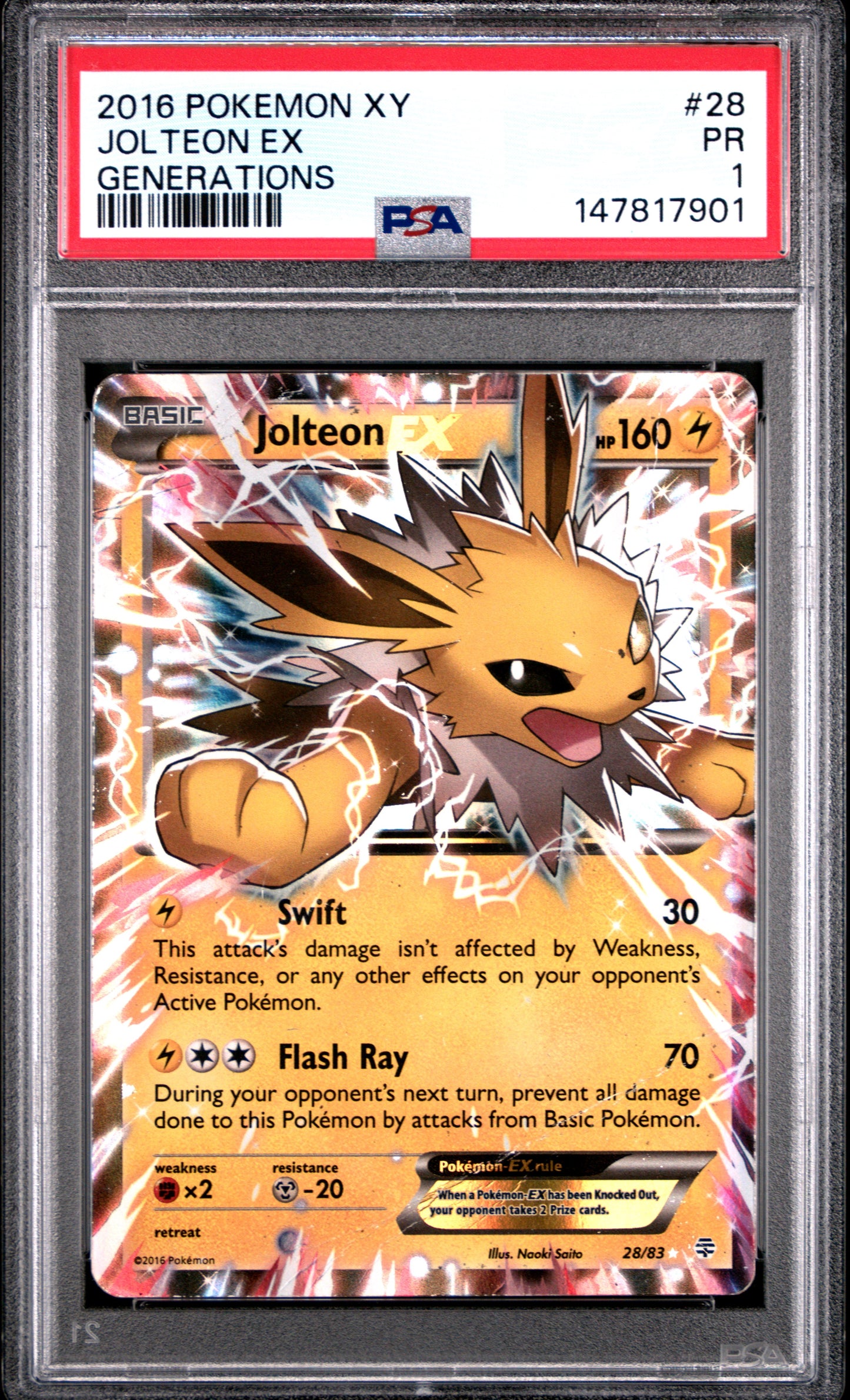 Jolteon EX PSA 1 2016 Pokemon XY Generations #28 POP 5