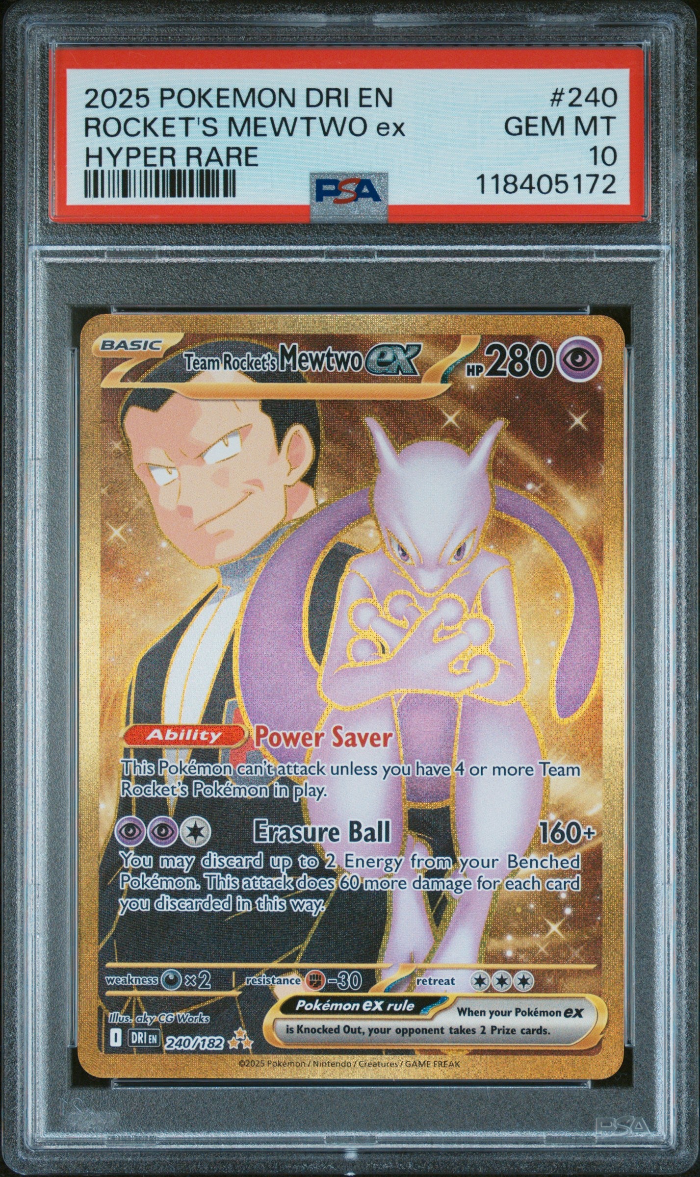 Team Rocket's Mewtwo 2025 Pokemon Destined Rivals Hyper Rare #240 PSA Authenticated 9 Card