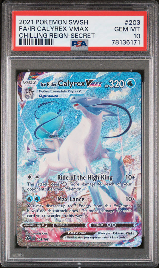 Ice Rider Calyrex VMAX Secret PSA 10 Pokemon Sword & Shield Chilling Reign #203