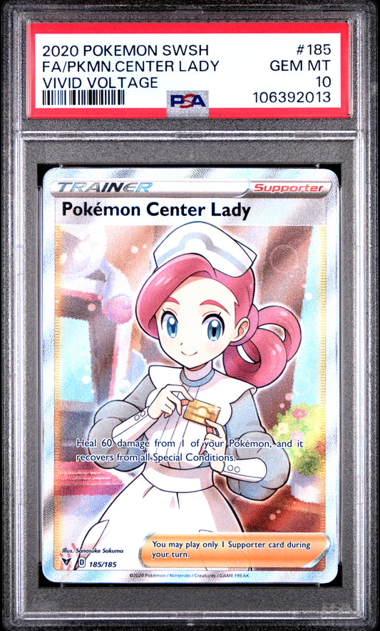 Pokemon Center Lady PSA 10 2020 Pokemon Sword & Shield Vivid Voltage #185