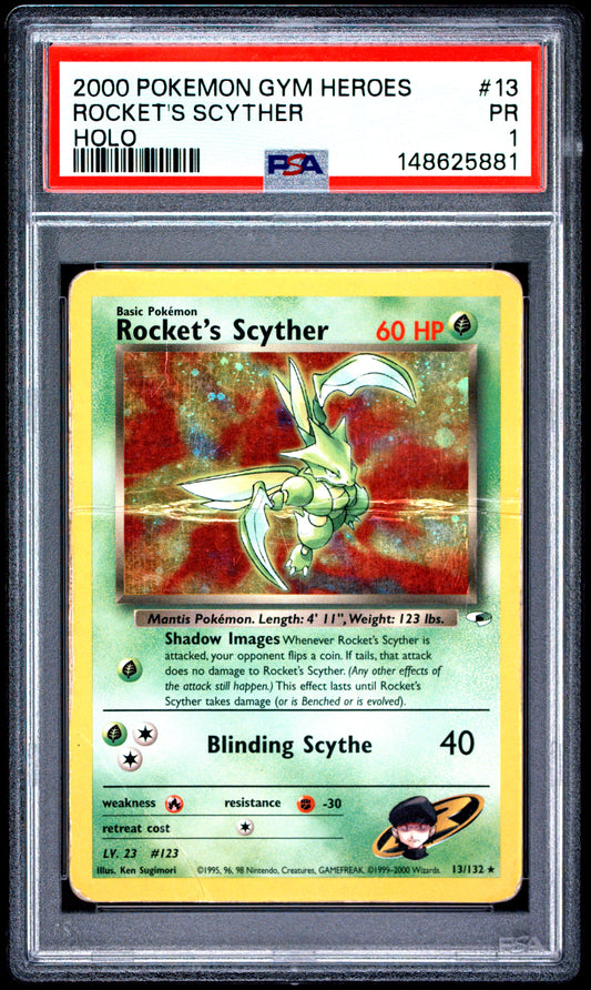 Rocket's Scyther Holo PSA 1 2000 Pokemon Gym Heroes #13 LOW POP
