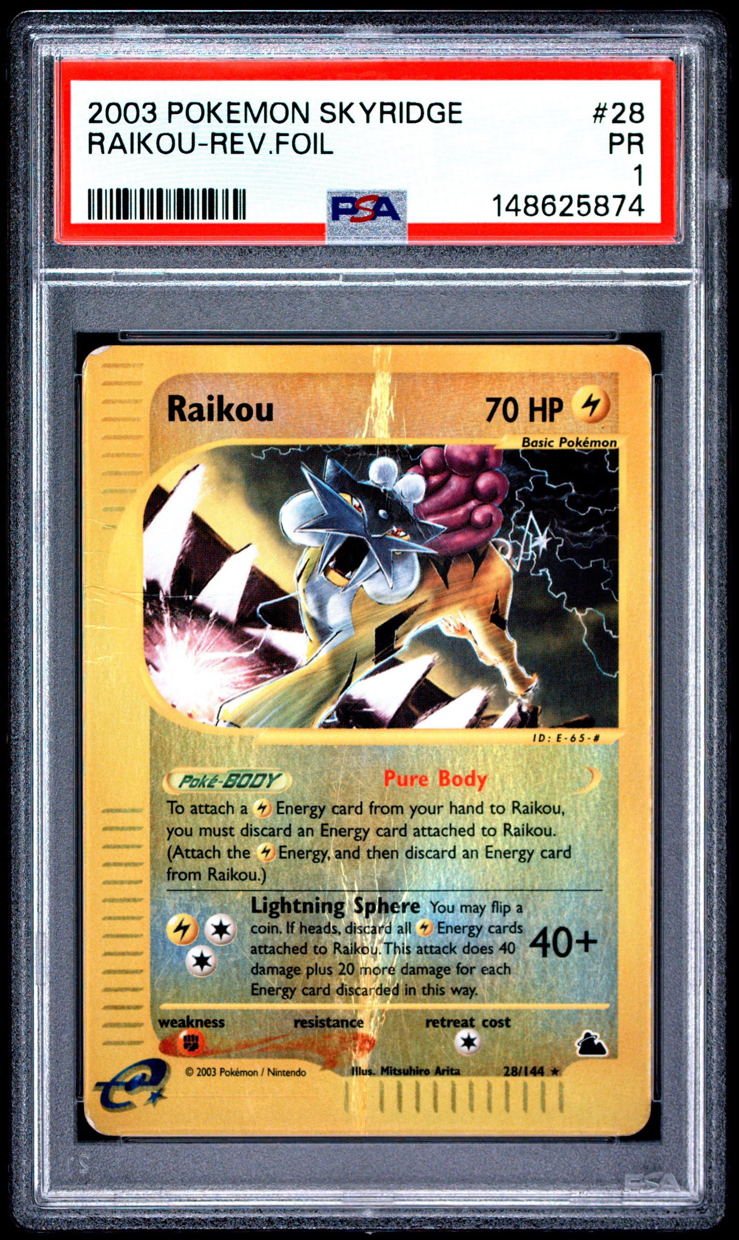 Raikou Reverse Holo PSA 1 2003 Pokemon Skyridge #28 POP 3