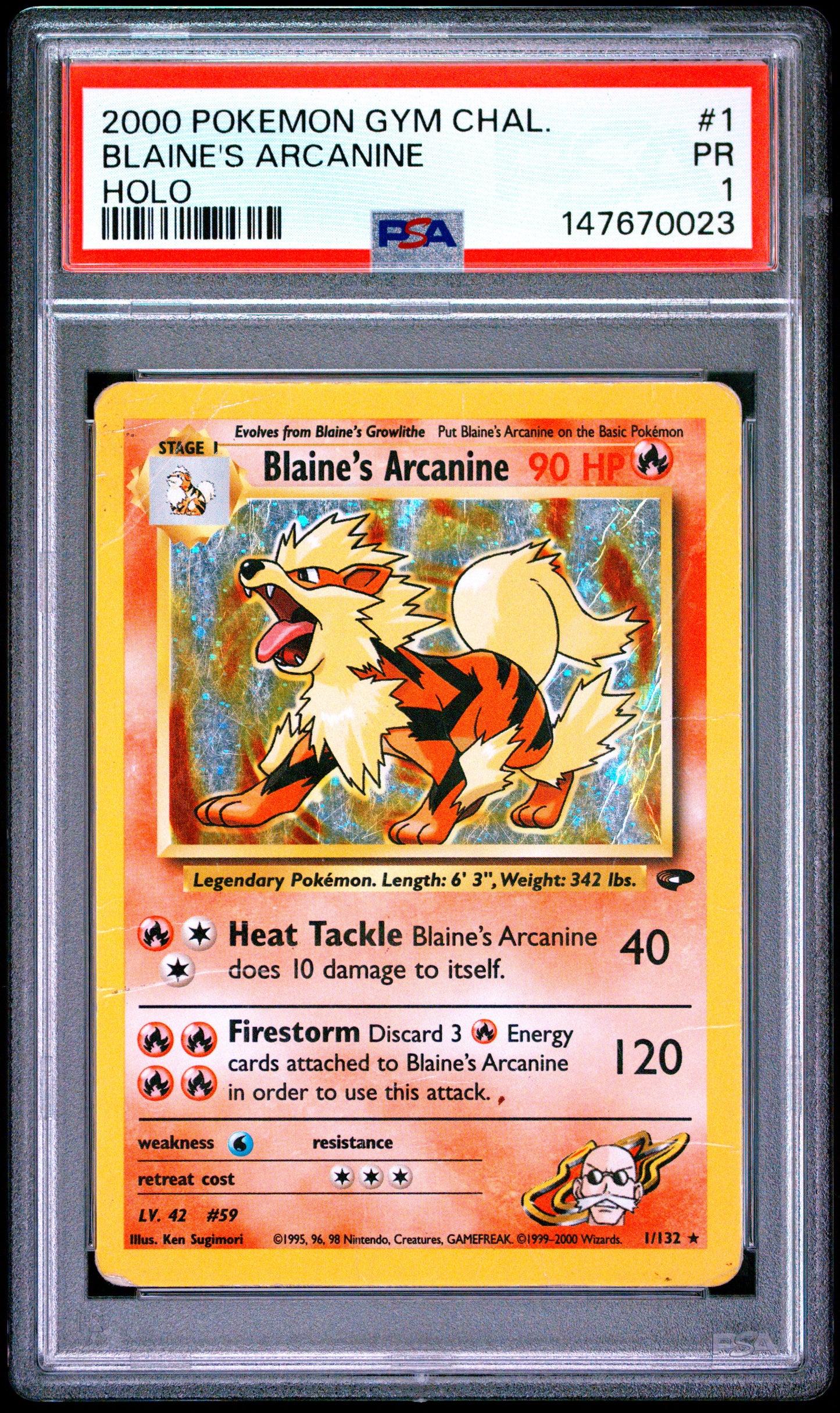 Blaine's Arcanine Holo PSA 1 2000 Pokemon Gym Challenge #1