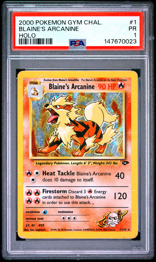 Blaine's Arcanine Holo PSA 1 2000 Pokemon Gym Challenge #1