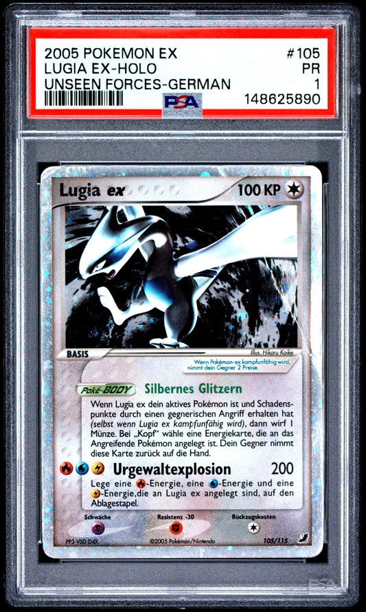 Lugia Ex Holo German PSA 1 2005 Pokemon Ex Unseen Forces #105 POP 1