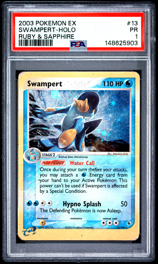 Swampert Holo PSA 1 2003 Pokemon Ex Ruby & Sapphire #13 POP 5