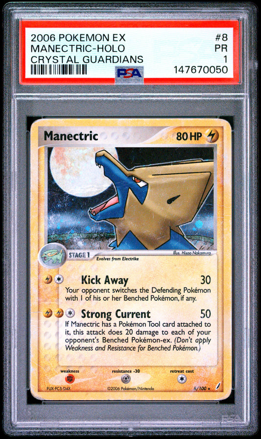 Manectric Holo PSA 1 2006 Pokemon Ex Crystal Guardians #8 POP 1