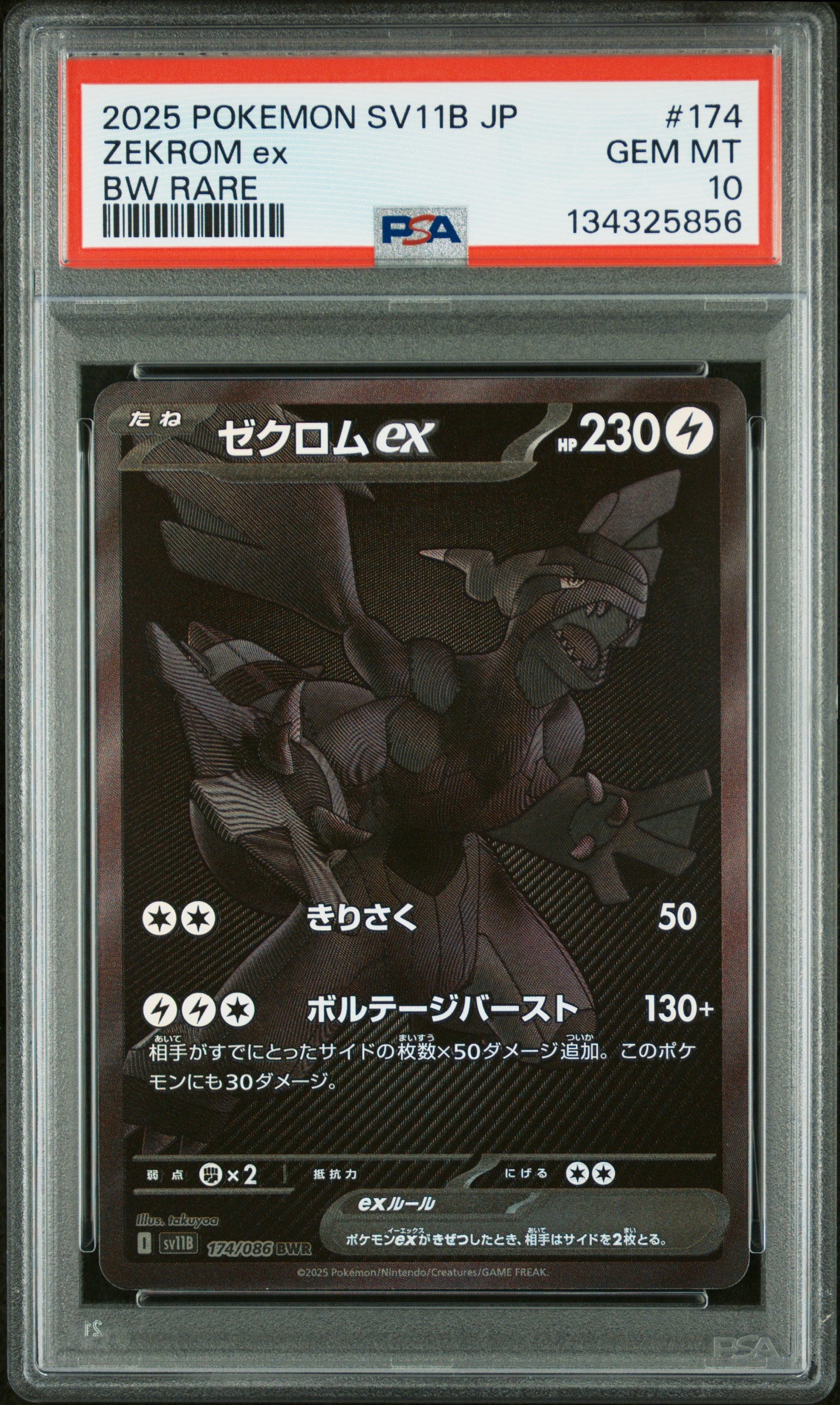 Zekrom ex PSA 10 2025 Pokemon Japanese Sv11b Black Bolt #174