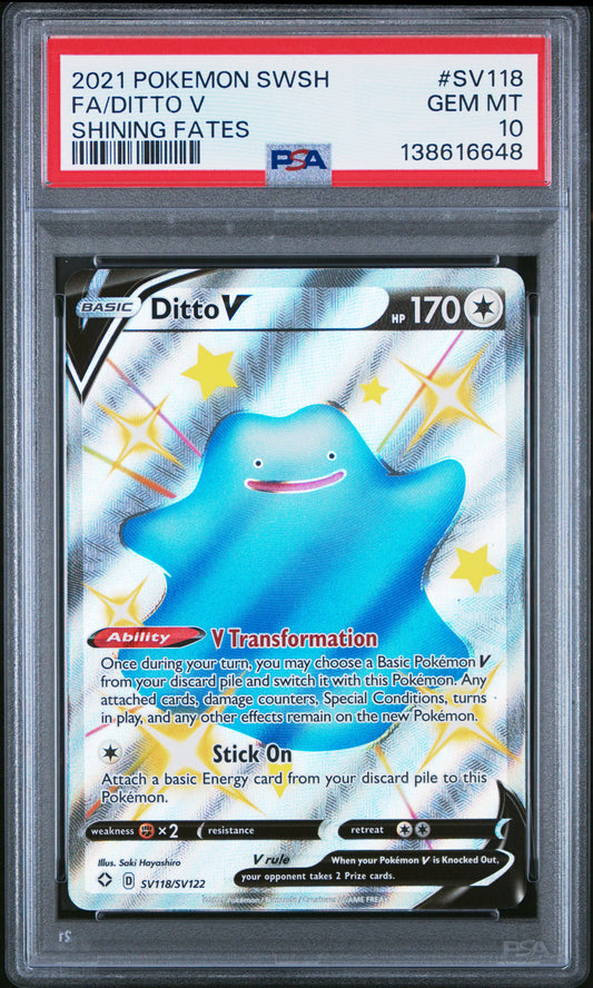Ditto V PSA 10 2021 Pokemon Sword & Shield Shining Fates #SV118