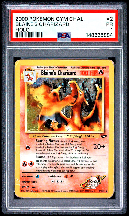 Blaine's Charizard Holo PSA 1 2000 Pokemon Gym Challenge #2