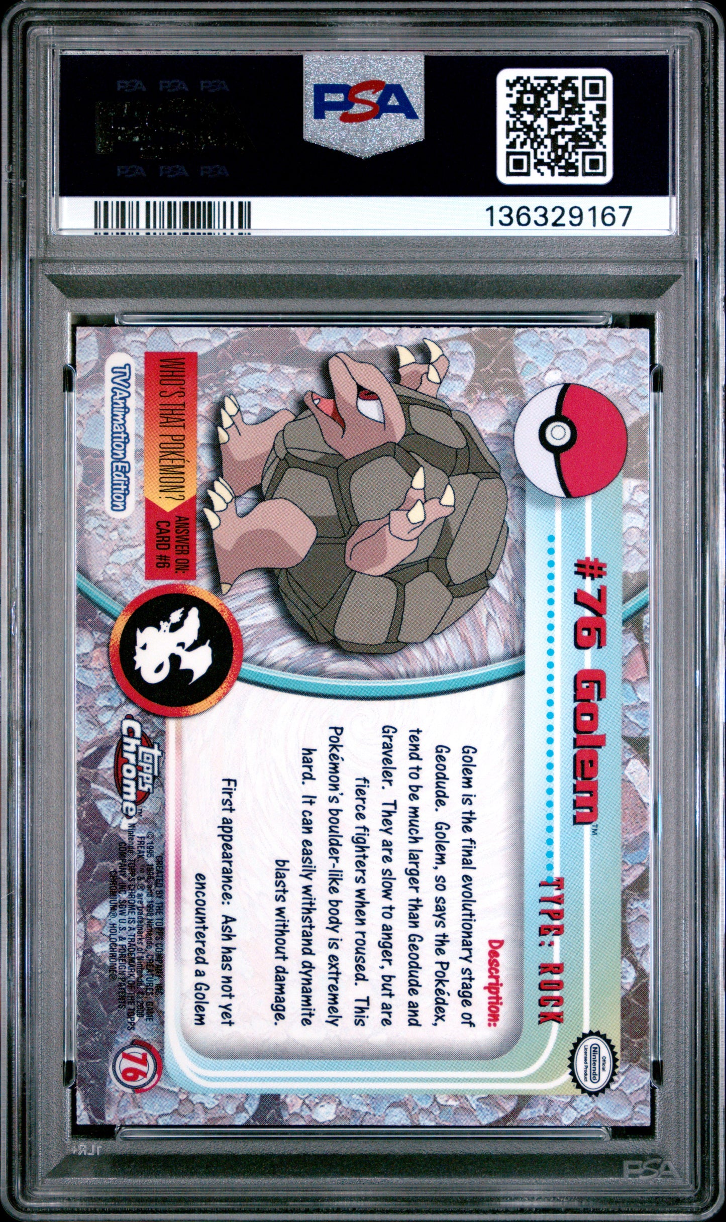 Golem Pokemon PSA 10 2000 Topps Chrome Pokemon T.V. #76