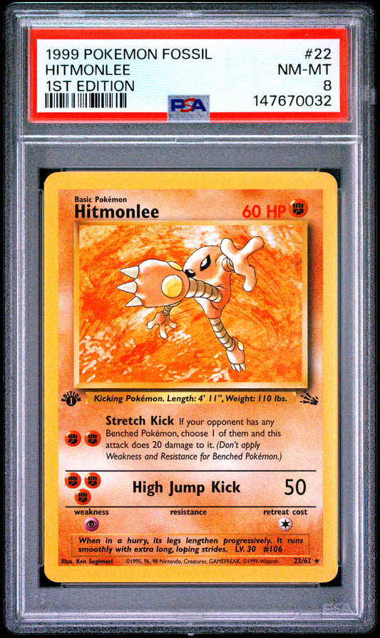 Hitmonlee 1st Edition PSA 8 1999 Pokemon Fossil #22