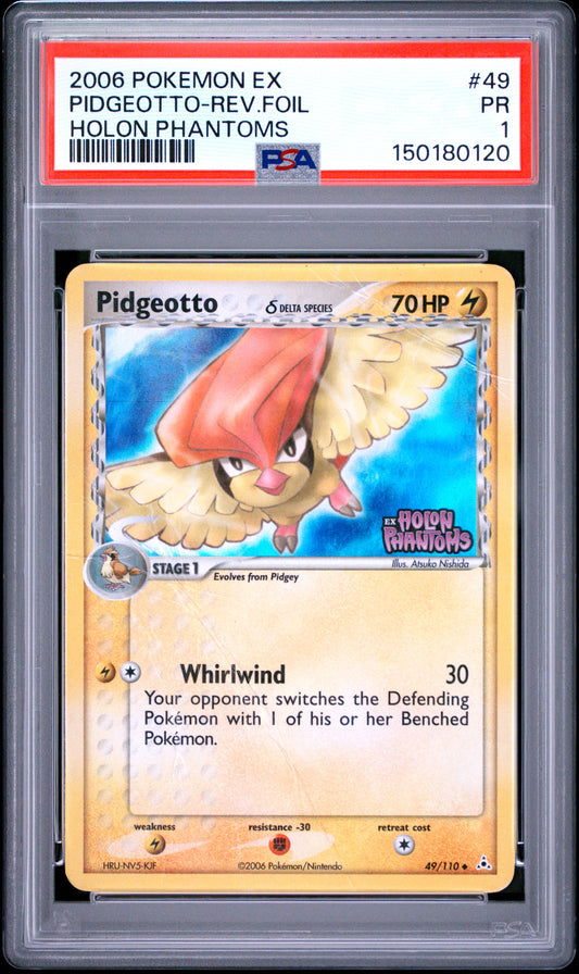 Pidgeotto Reverse Holo PSA 1 2006 Pokemon ex Holon Phantoms #49 POP 2