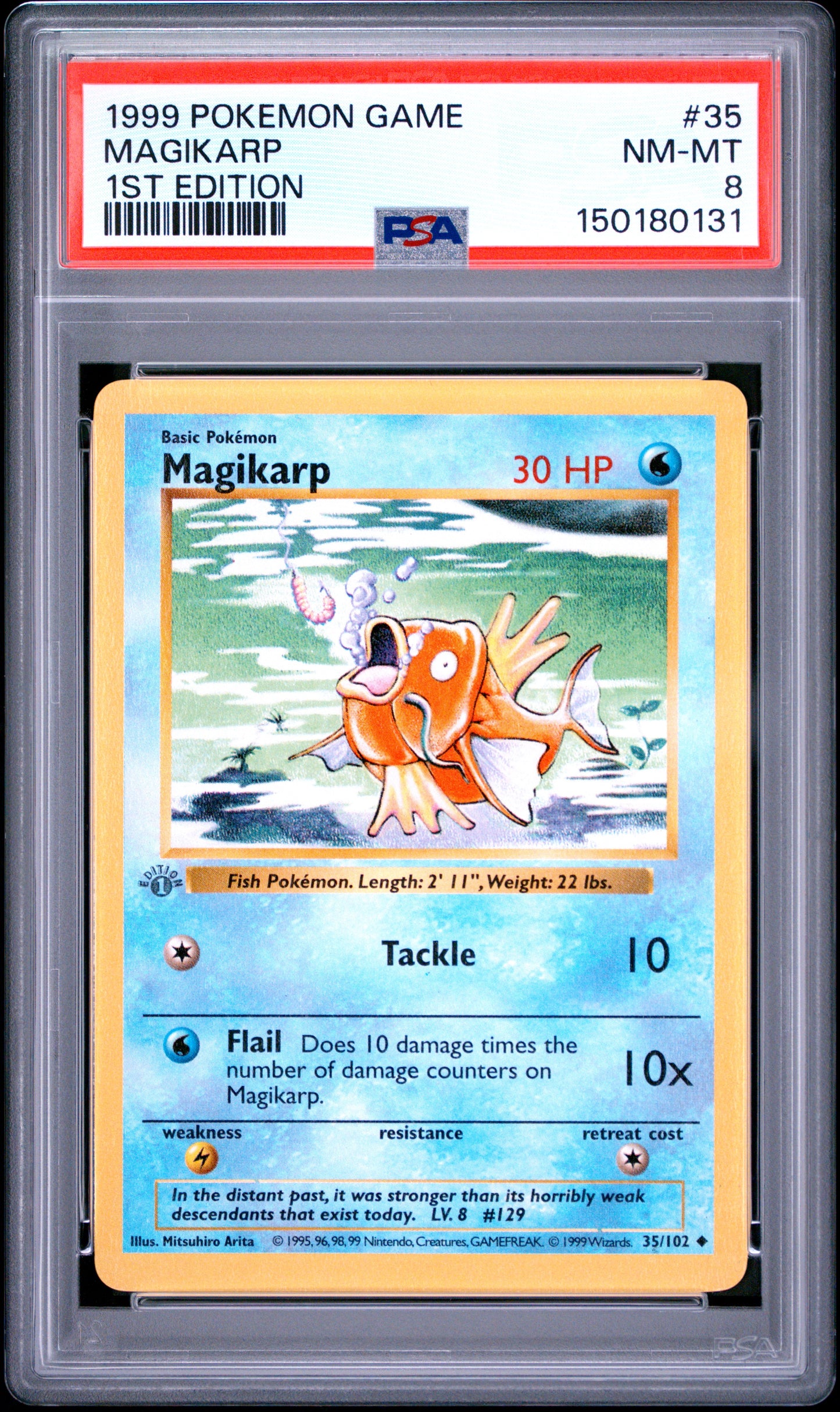 Magikarp 1st Edition PSA 8 1999 Pokemon Base Set Shadowless #35 GREY STAMP