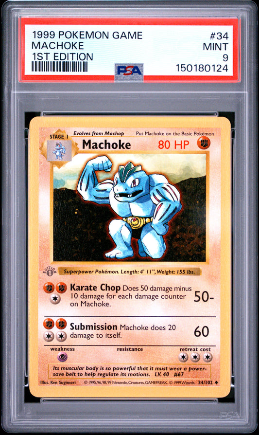 Machoke 1st Edition PSA 9 1999 Pokemon Base Set Shadowless #34 GREY STAMP
