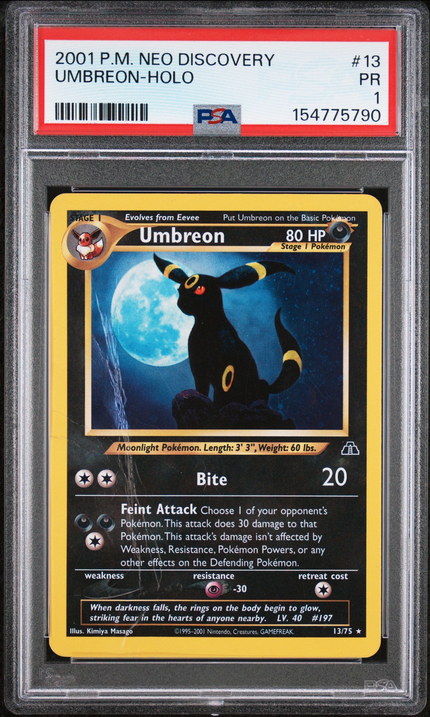 Umbreon Holo PSA 1 2001 Pokemon Neo Discovery #13