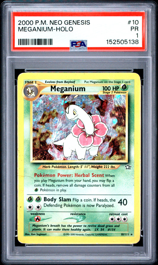 Meganium Holo PSA 1 2000 Pokemon Neo Genesis #10 POP 12