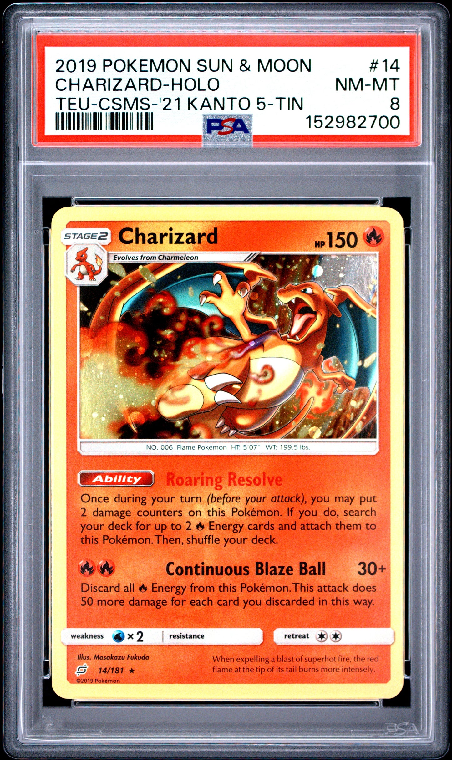 Charizard Holo PSA 8 2019 Pokemon Sun & Moon Team Up #14 21 Kanto 5 Tin