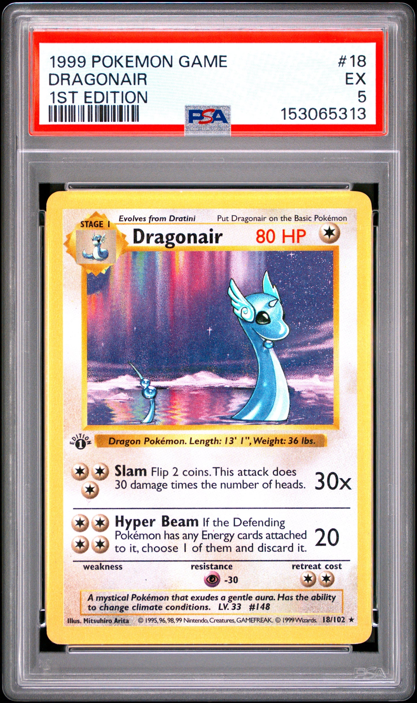 Dragonair 1st Edition PSA 5 1999 Pokemon Base Set Shadowless 1st Ed. #18