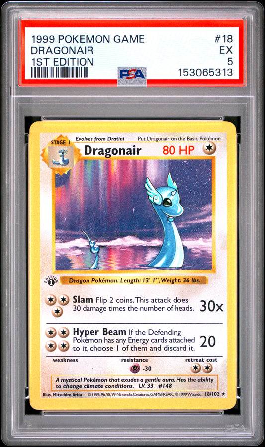 Dragonair 1st Edition PSA 5 1999 Pokemon Base Set Shadowless 1st Ed. #18
