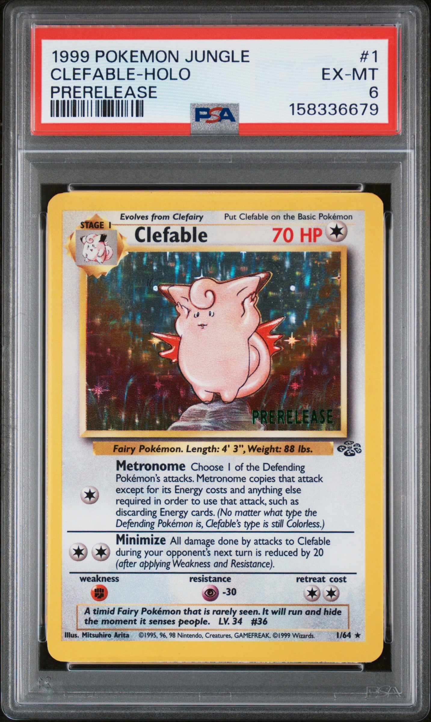 Clefable Holo Prerelease PSA 6 1999 Pokemon Jungle #1
