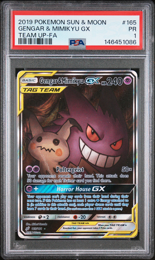 Gengar & Mimikyu GX PSA 1 2019 Pokemon Sun & Moon Team Up #165 LOW POP