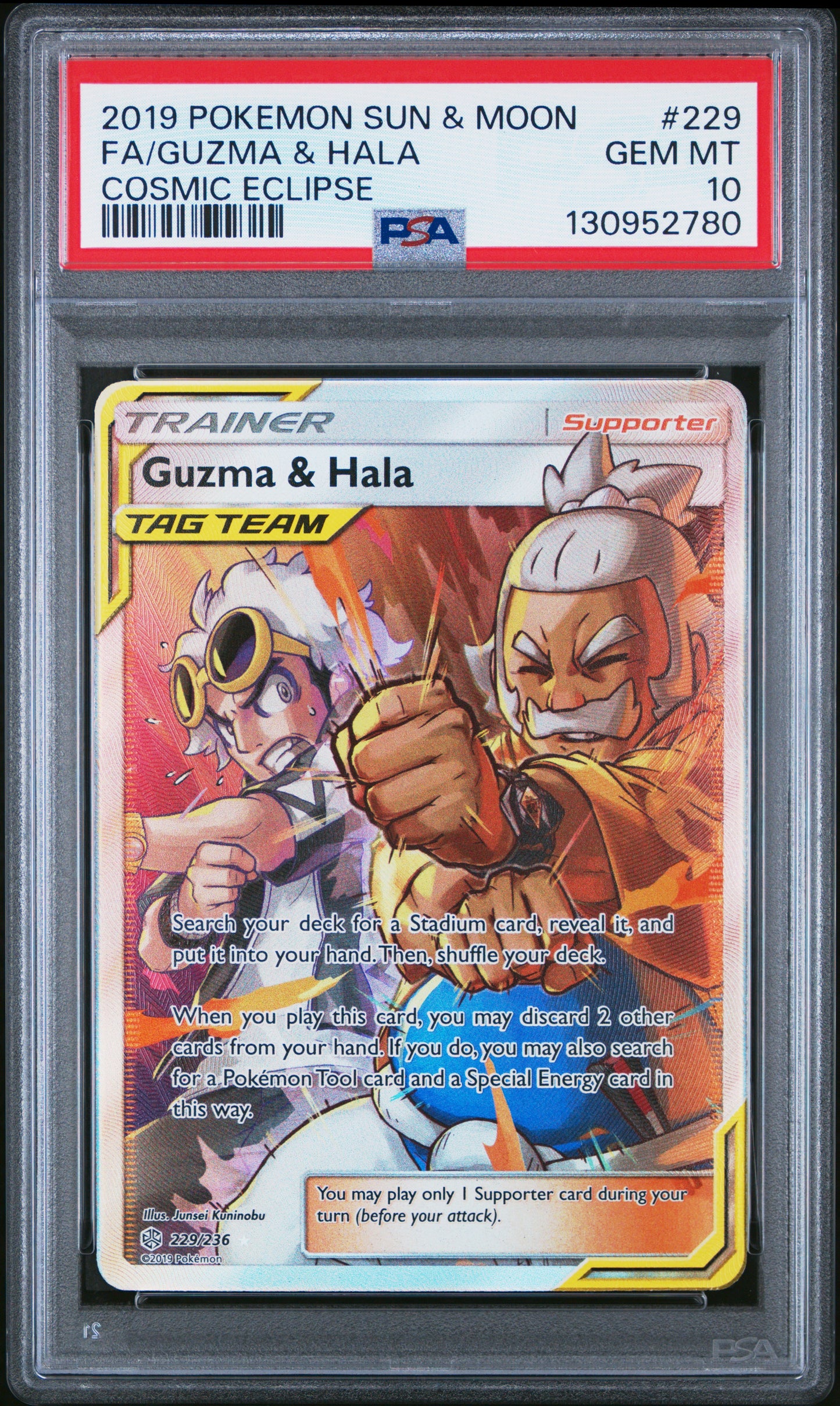 Guzma & Hala Full Art PSA 10 2019 Pokemon Sun & Moon Cosmic Eclipse #229