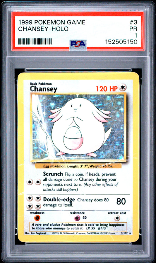 Chansey Holo PSA 1 1999 Pokemon Base Set #3