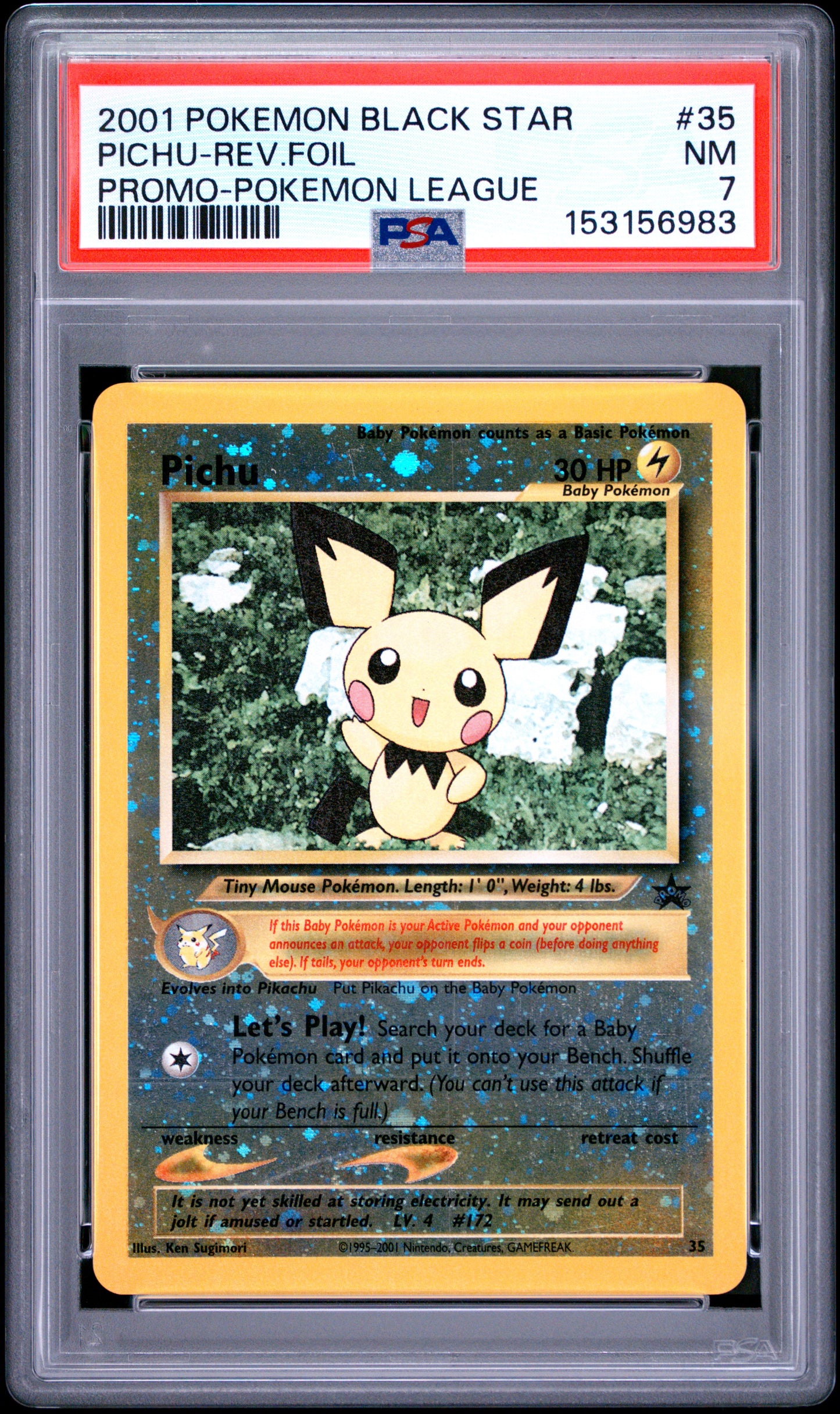 Pichu Reverse Holo Pokemon League PSA 7 2001 Pokemon Promo Black Star #35