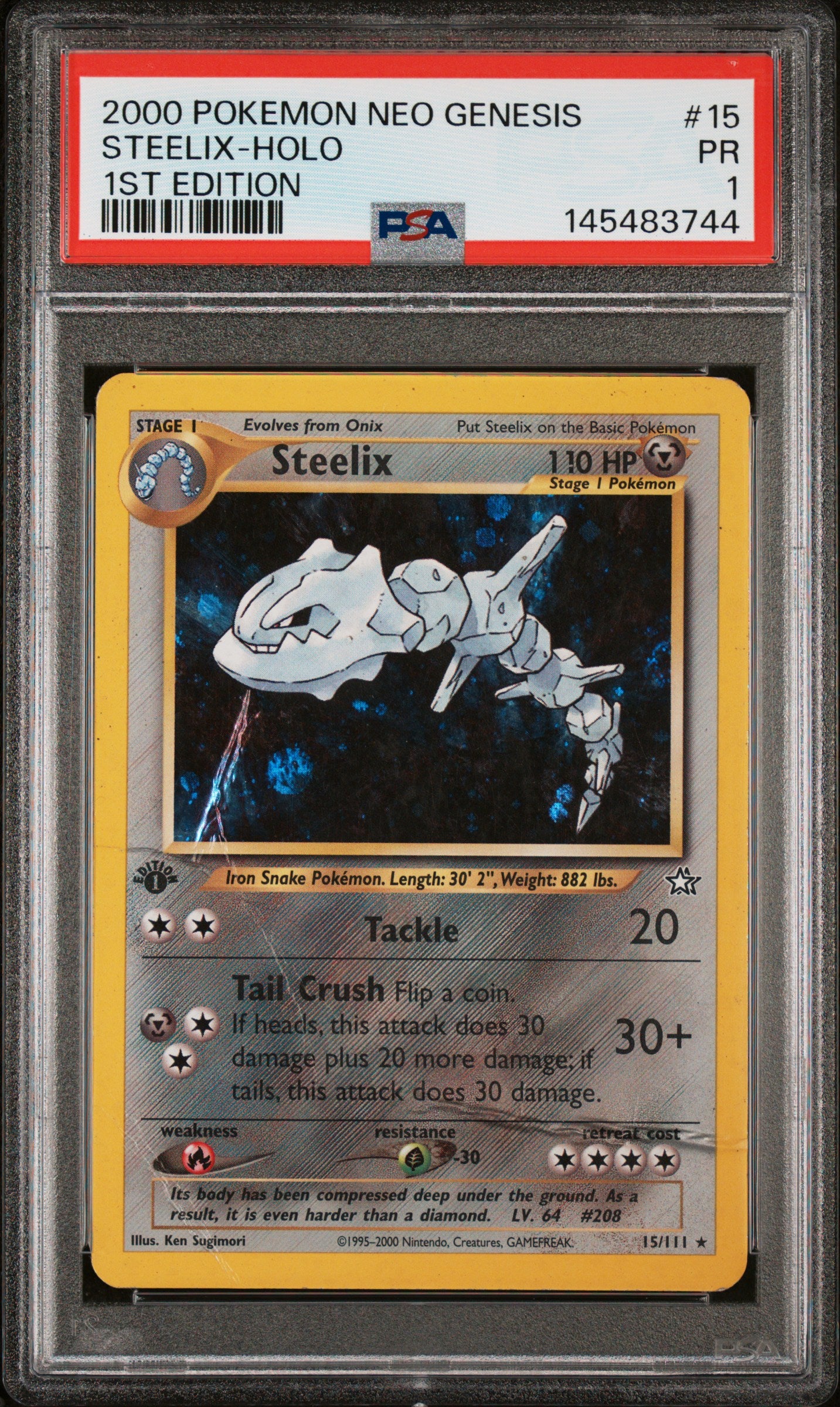 Steelix Holo 1st Edition PSA 1 2000 Pokemon Neo Genesis 1st Edition #15 POP 11