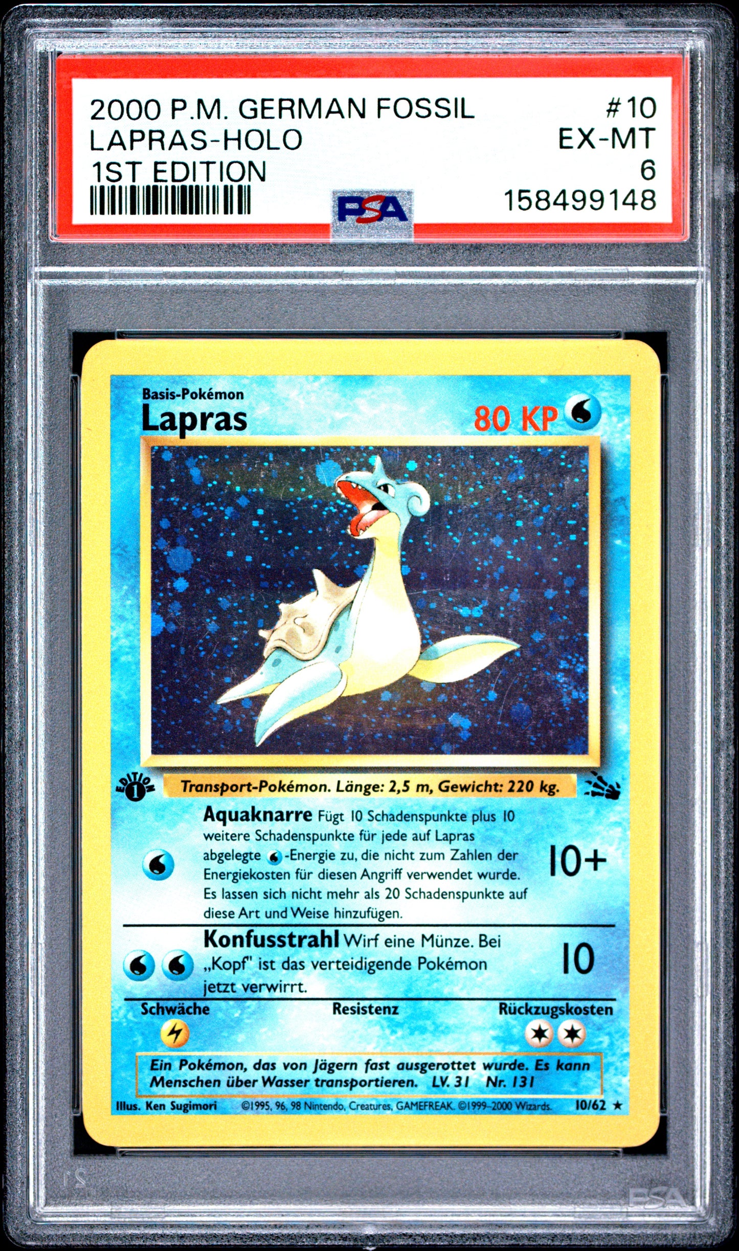 Lapras Holo 1st Edition PSA 6 2000 Pokemon German Fossil #10