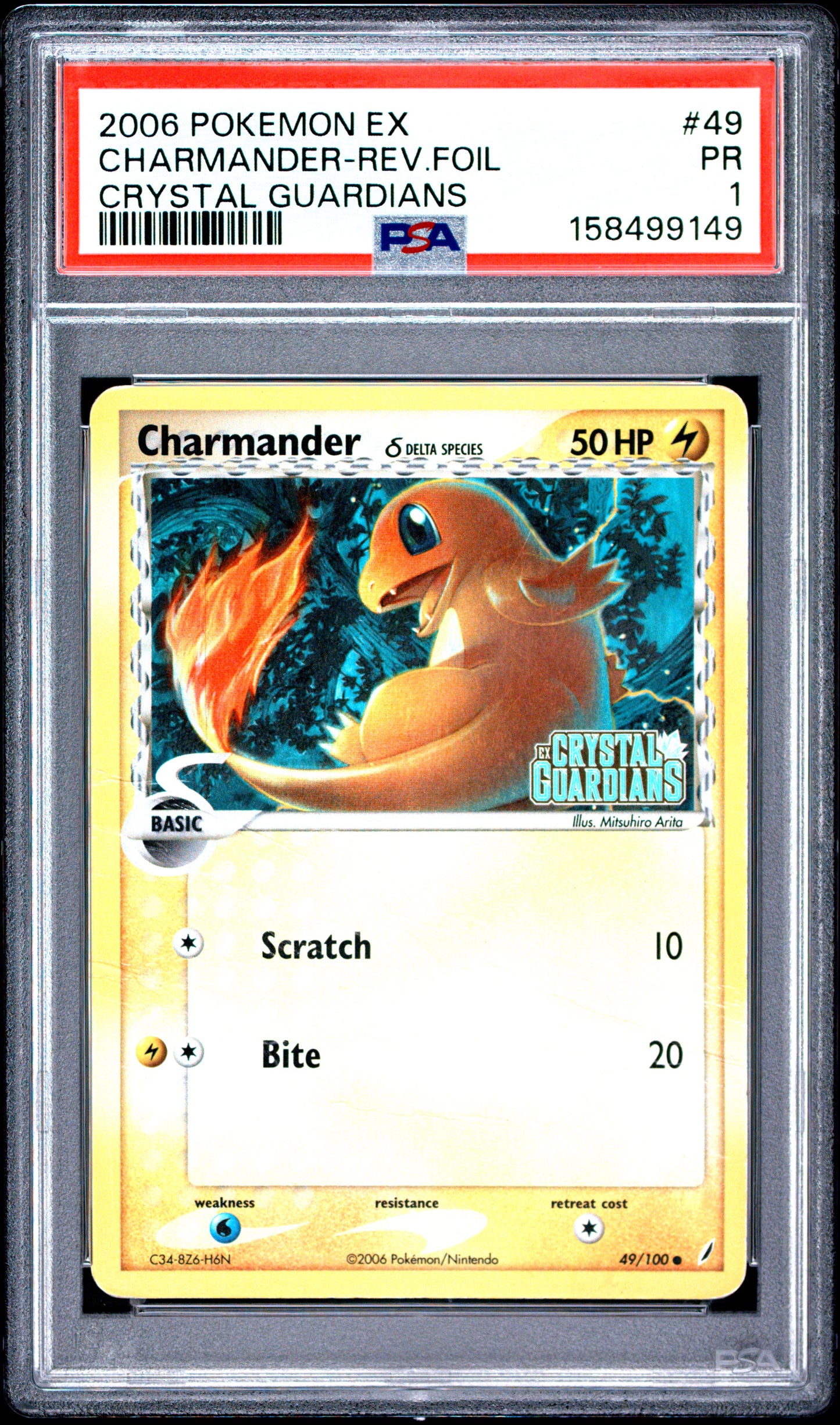 Charmander Reverse Holo PSA 1 2006 Pokemon Ex Crystal Guardians #49 POP 8