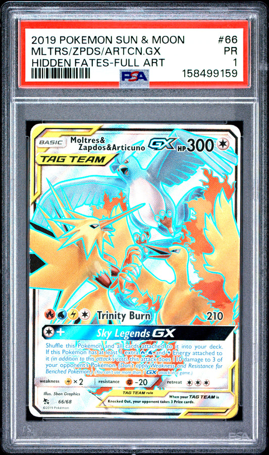 Moltres & Zapdos & Articuno GX PSA 1 2019 SM Hidden Fates #66 POP 5