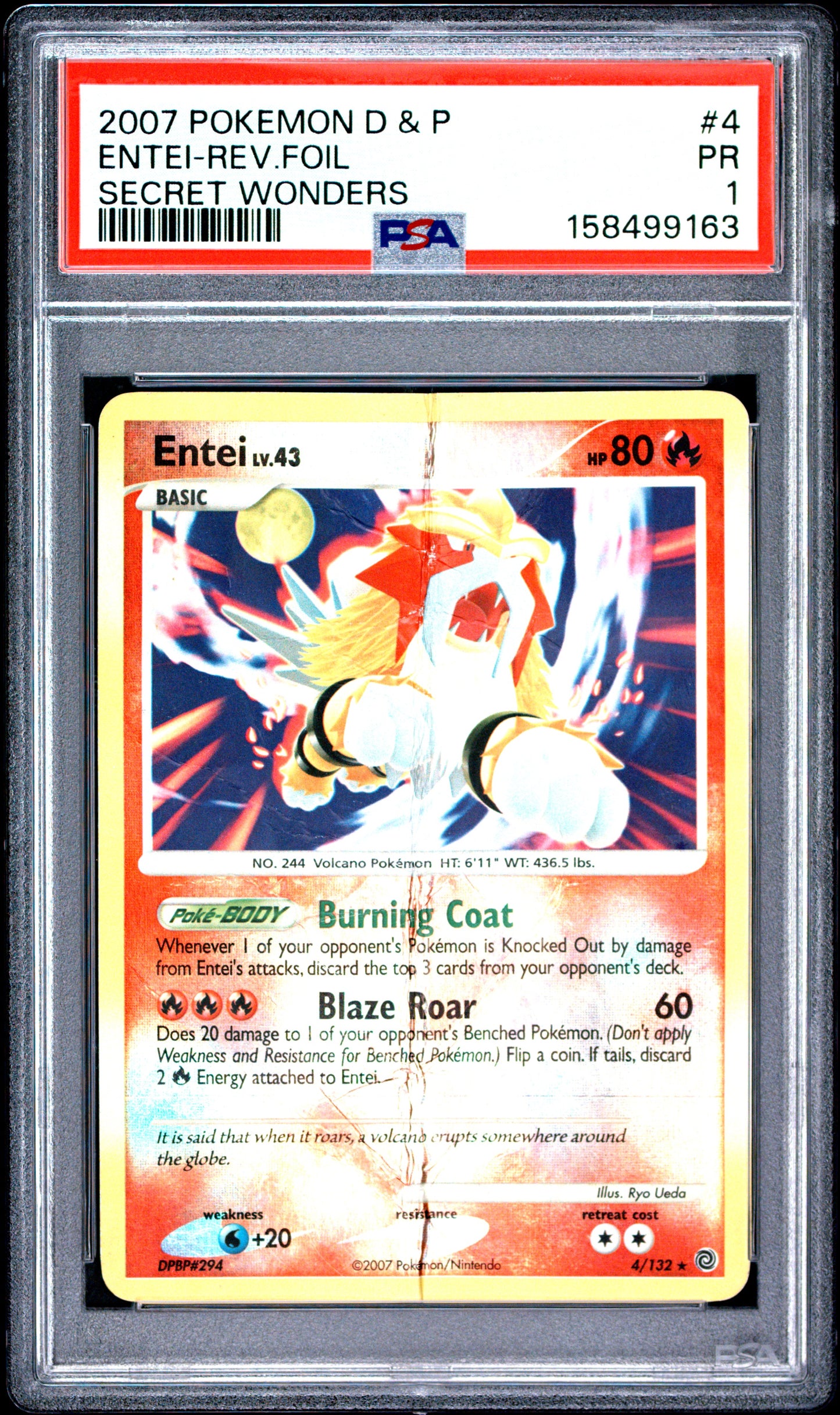 Entei Reverse Holo PSA 1 2007 Pokemon Diamond & Pearl Secret Wonders #4 POP 2