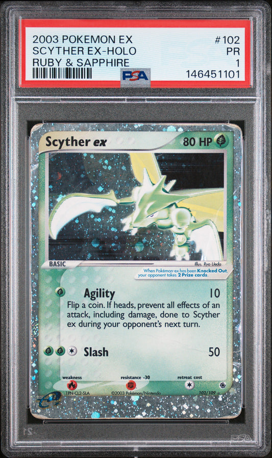 Scyther ex PSA 1 2003 Pokemon Ex Ruby & Sapphire #102
