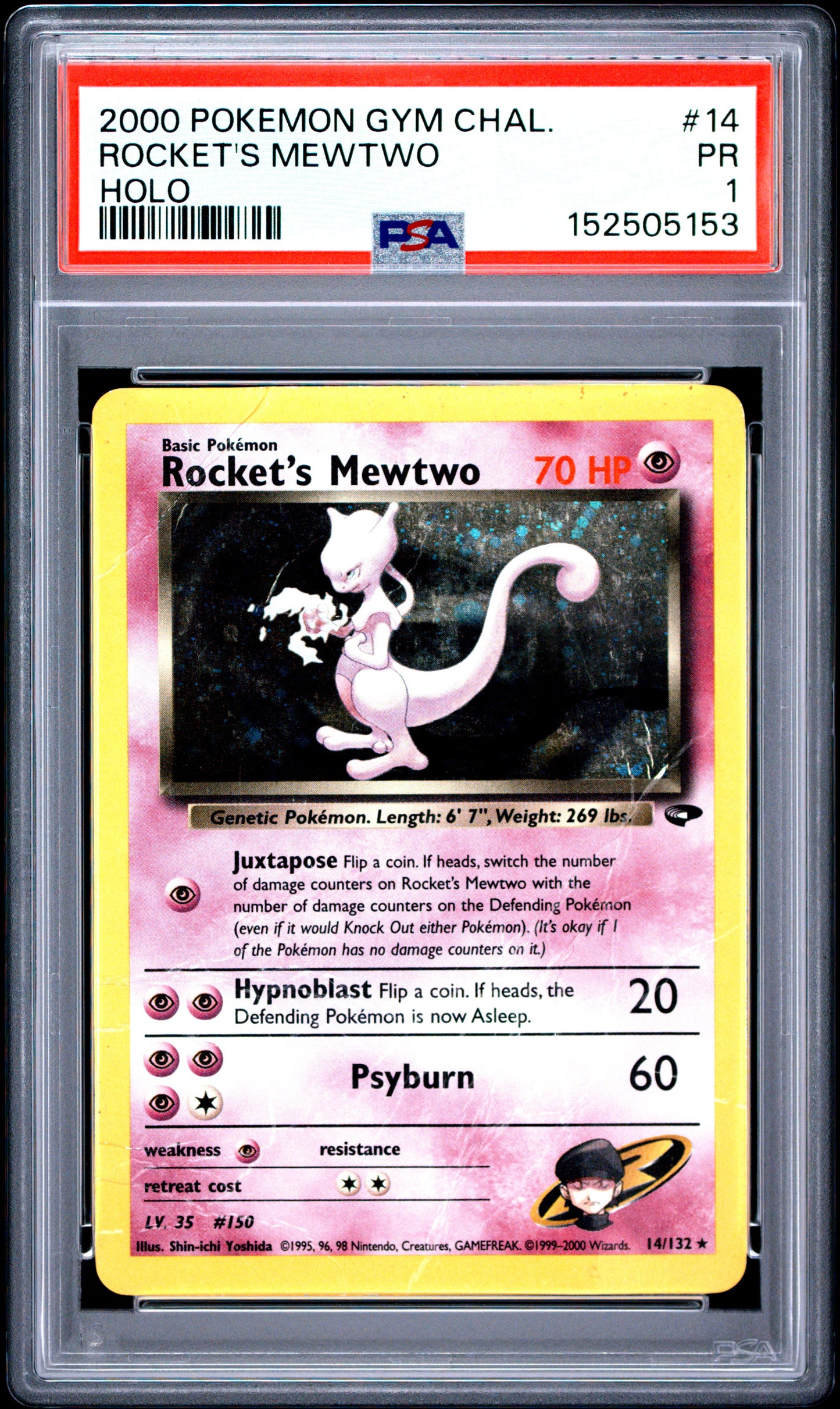 Rocket's Mewtwo Holo PSA 1 2000 Pokemon Gym Challenge #14