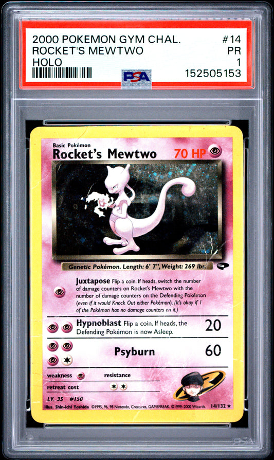 Rocket's Mewtwo Holo PSA 1 2000 Pokemon Gym Challenge #14