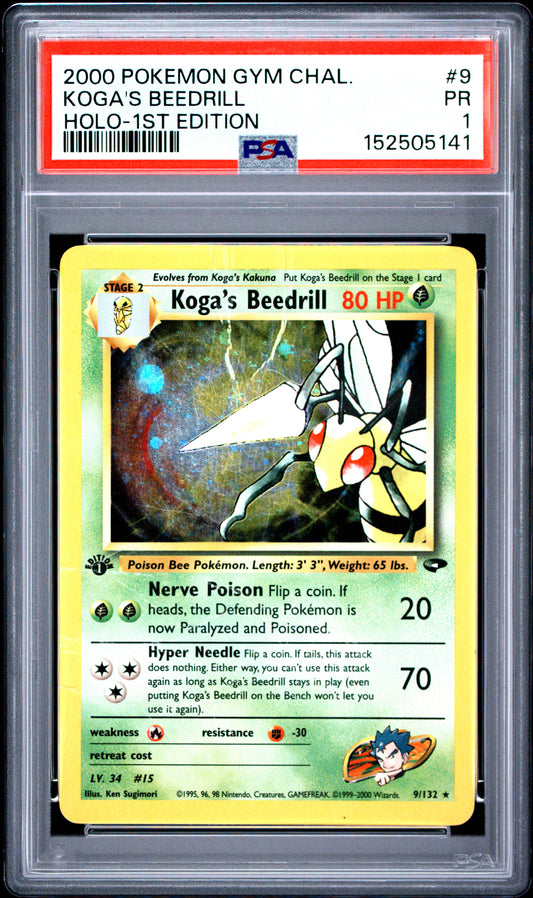 Koga's Beedrill Holo 1st Edition PSA 1 2000 Gym Challenge #9 POP 5
