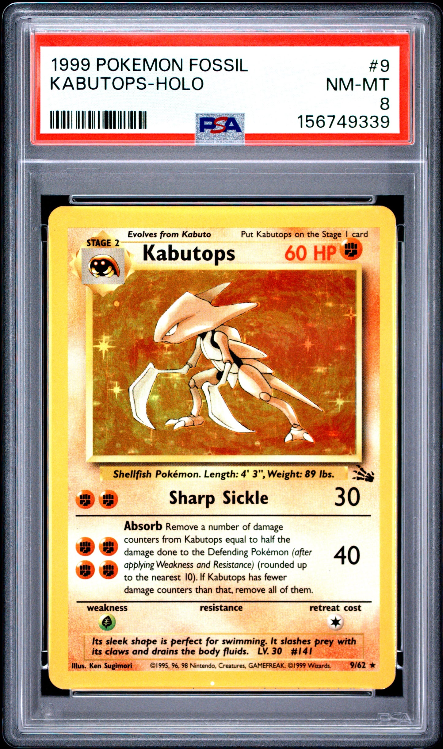 Kabutops Holo PSA 8 1999 Pokemon Fossil #9